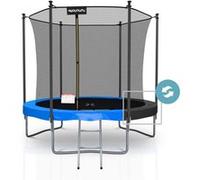 Trampoline de jardin Play4Fun Bleu - ø244cm - Echelle, Filet de sécurité, Tapis de saut Bleu G