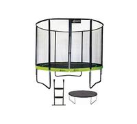 Trampoline de jardin rond 305 cm + filet de sécurité + échelle + bâche de protection PUNCHI Vert 300