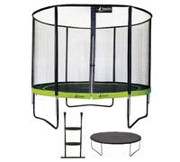 Trampoline Kangui Trampoline de jardin rond 305 cm + filet de sécurité + échelle + bâche de protection PUNCHI Vert 300