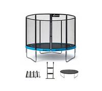 Trampoline de jardin rond 305 cm + filet + échelle + bâche + kit ancrage PUNCHI Bleu