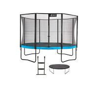 Trampoline de jardin rond 430 cm + filet de sécurité + échelle + bâche de protection PUNCHI Bleu 430