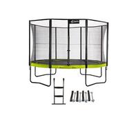 Trampoline de jardin rond 430 cm + filet de sécurité + échelle + kit ancrage PUNCHI Vert 430