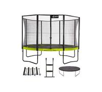 Trampoline de jardin rond 430 cm + filet + échelle + bâche + kit ancrage | PUNCHI Vert 430
