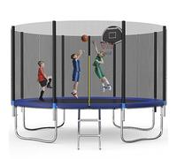 Trampoline d'extérieur Ø 305/366 cm, trampoline de jardin rond pour enfants avec filet, échelle, panier de basket, charge maximale 200-280 kg, bleu, 10FT-1 (305 cm)