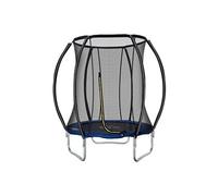 Trampoline enfant ø 2,25 × 2,35h m filet de sécurité porte zipée couvre-ressorts 6 poteaux rembourrés incurvés bleu TU