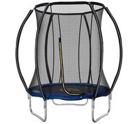 Trampoline enfant ø 2,25 × 2,35h m filet de sécurité porte zipée couvre-ressorts 6 poteaux rembourrés incurvés bleu TU