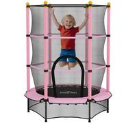 Trampoline Enfant HOMCOM Ø 1,40 × 1,90H m Filet de sécurité Porte zipée Couvre-Ressorts 6 poteaux rembourrés Inclus Rose