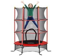 HomCom Trampoline enfant Ø1,63×1,90 m - filet de sécurité, porte zippée, 6 poteaux rembourrés - rouge