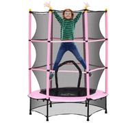Trampoline Enfant HOMCOM Ø 1,40 × 1,90H m Filet de sécurité Porte zipée Couvre-Ressorts 6 poteaux rembourrés Inclus Rose