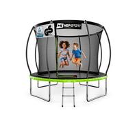 Hop-Sport Trampoline Extérieur Enfant Citrouille 305 cm, Kit Complet avec Filet de sécurité interieur, Tapis de Saut, Échelle, Capacité de Charge 150 kg, Certificats de sécurité Noir / Vert