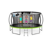 HOP-Sport® Trampoline Extérieur Enfant 488 cm, Kit Complet, Filet de sécurité Interieur, Tapis de Saut, Échelle, Housse de Protection de Bord, Capacité de Charge 150 kg, Certificats de sécurité