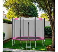 Trampoline Extérieur Enfant Diamètre 183 cm/366 cm, Filet de Protection Externe, Coussins de Sécurité, Échelle, Rose/Bleu/Noir