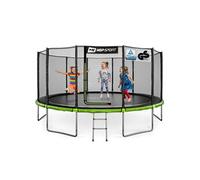 Hop-Sport Trampoline Extérieur Enfant Rond 488 cm, Kit Complet avec Filet de sécurité, Tapis de Saut, Échelle, Capacité de Charge 150 kg, Certificats de sécurité Noir / Vert G
