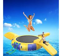 Trampoline gonflable avec toboggan et plateforme de natation pour lacs