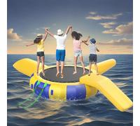 Trampoline gonflable avec toboggan et plateforme de plongée - Accessoire amusant pour parc aquatique pour lacs et piscines avec échelle pour un accès facile, parfait pour les enfants et la famille