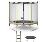 Kangui Trampoline de jardin Jumpi 244 cm – Filet de sécurité, échelle, bâche – Taupe/Vert