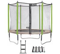 Kangui - Trampoline De Jardin 305 Cm + Filet De Sécurité + Échelle + Kit D'ancrage Jumpi Taupe/Vert 300