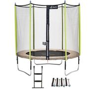 Kangui - Trampoline De Jardin 244 Cm + Filet De Sécurité + Échelle + Kit D'ancrage Jumpi Taupe/Vert 250