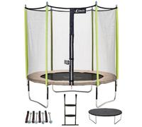 Kangui - Trampoline De Jardin 244 Cm + Filet De Sécurité + Échelle + Bâche De Protection + Kit D'ancrage Jumpi Taupe/Vert 250