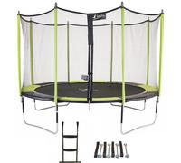 Kangui Trampoline de jardin 426 cm + filet de sécurité + échelle + kit d'ancrage JUMPI Vert/Noir 430 Orange