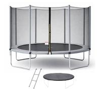 Kangui Trampoline Ø 426-430 cm Gris Enfant avec Échelle et Bâche – CE & NF EN 71-14