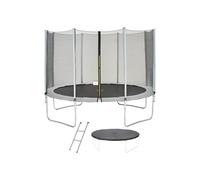 Trampoline KANGUI Maxi Eco Ø360 cm filet sécurité zip & clips, coussin déhoussable, échelle, bâche Gris/Noir