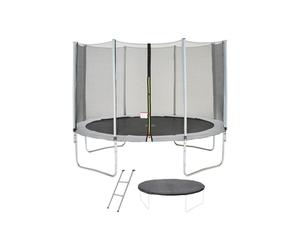 Trampoline KANGUI Maxi Eco Ø360 cm filet sécurité zip & clips, coussin déhoussable, échelle, bâche Gris/Noir
