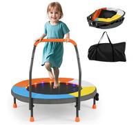 Trampoline Pour Enfants Ø90 Cm Costway Avec 20 Lumières Led Colorées, Pliable, Poignée En Mousse, Housse Rembourrée, 3+ Ans, Bleu