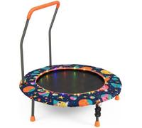 Trampoline pour Enfants 92CM COSTWAY-21 Lumières LED Colorées-Poignée Amovible-Tapis de Saut Rond-3-6 Ans-Intérieur Extérieur-Fleur