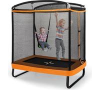 Trampoline pour enfants COSTWAY 2 en 1 avec balançoire, trampoline de jardin rectangulaire avec filet de sécurité & couverture de bord, trampoline d'intérieur/d'extérieur pour enfants jusqu'à 100kg Or