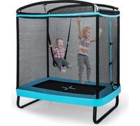 Trampoline pour enfants COSTWAY 2 en 1 avec balançoire, trampoline de jardin rectangulaire avec filet de sécurité & couverture de bord, trampoline d'intérieur/d'extérieur pour enfants jusqu'à 100kg de