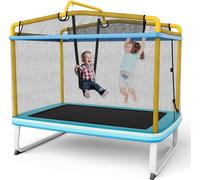 Trampoline pour enfants COSTWAY 3 en 1, trampoline de jardin rectangulaire avec balançoire, barre fixe, trampoline fitness avec filet de sécurité & couverture de bord, trampoline d'intérieur/d'extérie
