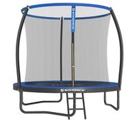 Trampoline pour Enfants Diamètre 244 cm, Filet de Protection, Poteau Incurvé 180 cm, Coussins de Sécurité, Échelle, Noir et Bleu