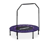 Trampoline Relaxdays Ø102 cm avec Barre de Maintien, Mini-Trampoline Pliable, Max 120 kg, Fitness Indoor, Violet