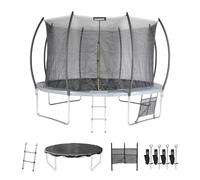 Trampoline rond ø 370cm - saturne inner xxl ? trampoline de jardin avec filet et accessoires gris TU