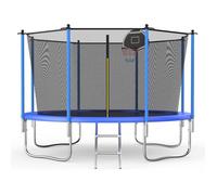Trampoline rond 305/366 cm, 10FT Children's Trampoline, Ladder, Basketball Hoop Board, RLoad Capacity 280 kg, Anti-Rust Frame