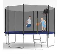 Trampoline Rond 305 cm extérieur pour Jardin, Trampoline avec Filet de sécurité, Panier de Basket intégré et échelle, Structure Stable pour Enfants et Adolescents, équipement de Loisirs Familial