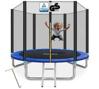 Trampoline - TECTAKE - Trampoline GARFUNKY certifié GS avec filet de sécurité et échelle d'accès, Ø 244 cm - Noir/bleu