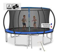 Trampoline - TECTAKE - Trampoline JUMPY certifié GS, en acier avec filet de sécurité et échelle d'accès, Ø 366 cm - Noir/Bleu