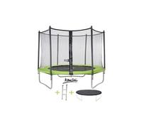 Kangui Trampoline TWIN Ø 305 cm – avec filet, échelle et couverture de protection – Vert