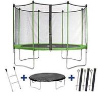 Trampoline Yoopi 2 LUXE - Ø 3.65 m - Avec filet + échelle + couverture + kit d'ancrage vert G