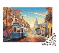 Tramway à Lisbonne Puzzle 1000 Pièces Matériau Papier pour Adultes Paysage Urbain au Coucher de Soleil Puzzle en Famille Relaxation Concentration Décoration Cadeau 52x38cm/1000pcs