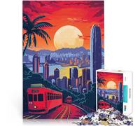 Tramway de Hong Kong Skyline Puzzle 1000 pièces pour Adolescents Jeux Amusants Chaque pièce est Unique - Jeu Familial Stimulant et Amusant 38x26cm