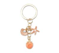 Tranbath Porte-clés en acier inoxydable avec coquillage, étoile de mer et perles, porte-bonheur parfait pour les femmes, cadeaux personnalisés pour la rentrée des classes ou comme cadeau d'adieu pour