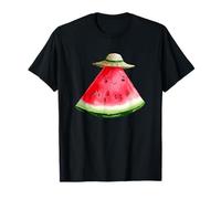 Tranche de pastèque Souriante Tropicale avec Chapeau de Paille T-Shirt