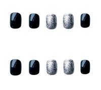 Tranches de faux ongles noir brillant argenté