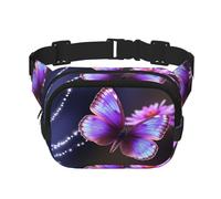 Tranches de pastèque Sac banane pour homme et femme - Sac banane double réglable pour voyage, sport et quotidien, Joli papillon violet., Taille unique