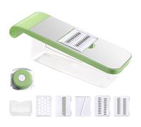 Trancheuse à avec récipient et 5 lames de coupe, hachoir à légumes avec protection des mains | Machine domestique portable manuelle pour aliments faits maison fruits courgettes pommes de