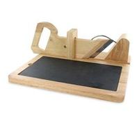 Totally Addict KD3212 Trancheuse à charcuterie et fromage manuelle avec Plateau Ardoise amovible La Sélection Brasserie Bois et inox Beige gris et noir H11,8 x 28,6 x 28,8 cm