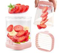 Trancheuse à fraises et fruits créative - Cutter amovible avec plaque poussoir (rose)